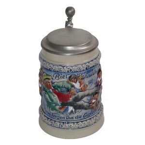Gilles & Bohn Original Lidded Beer Stein w/Angels & Flowers  West Germany